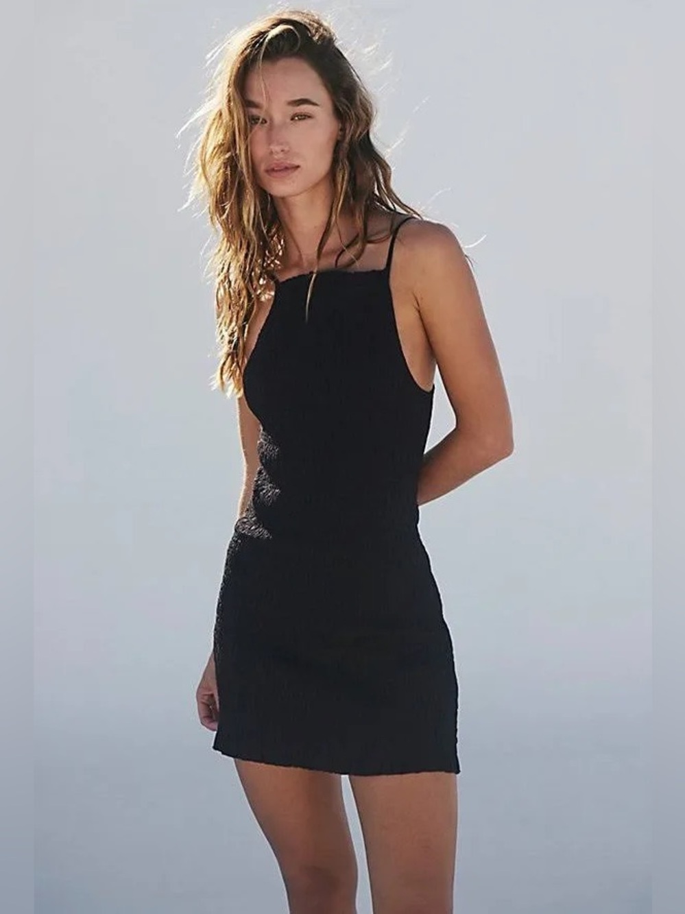 Free People Iyla Smocked Mini in Black Medium